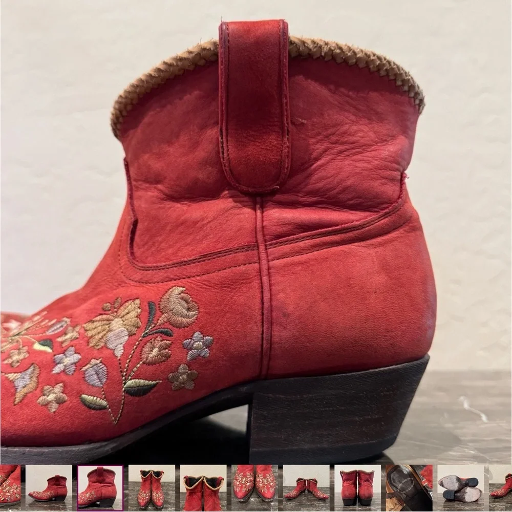 Liberty Black Red Leather Floral Embroidered Cowboy Boots - Picture 4 of 10